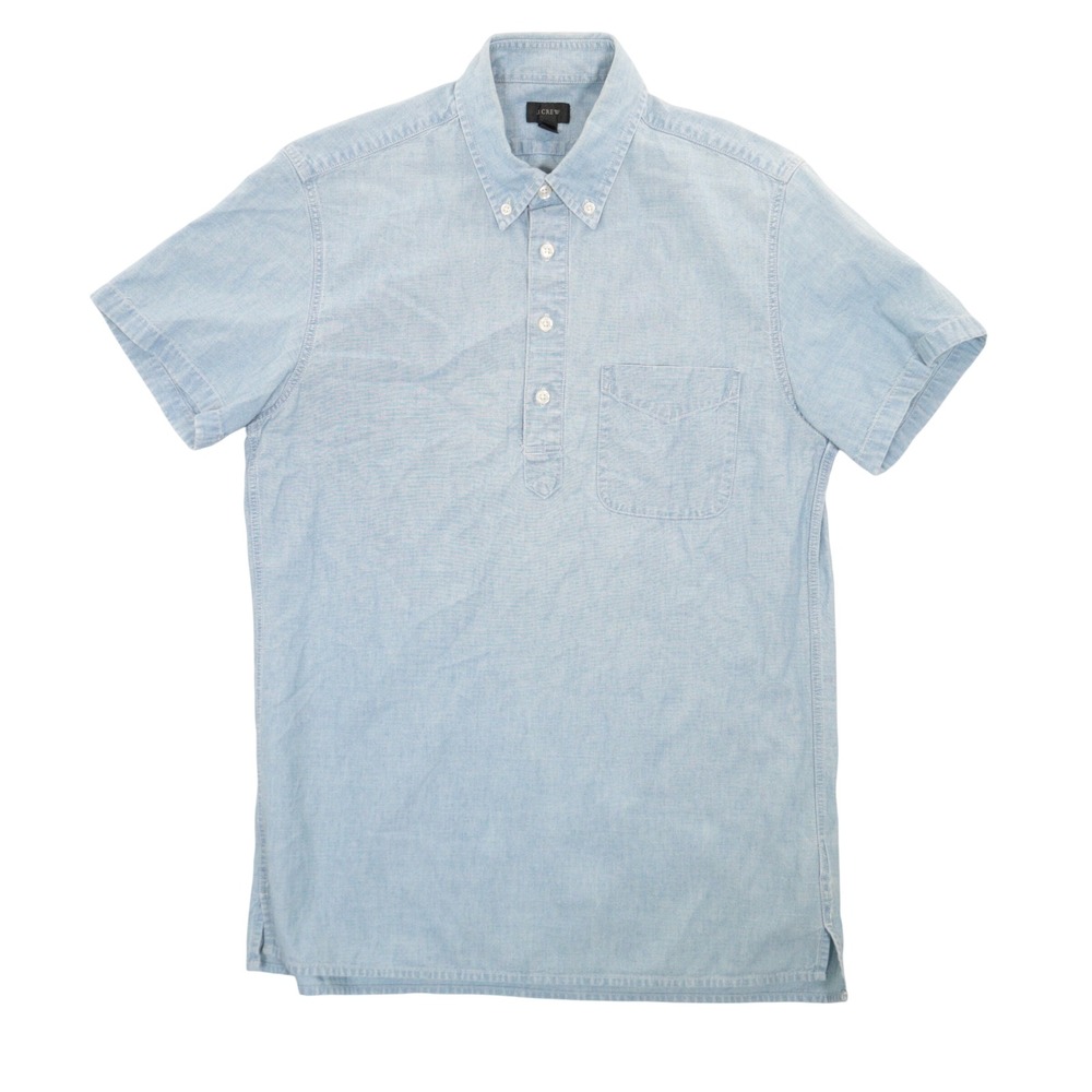 J Crew Popover Shirt Men S Short Sleeve Chambray Button Down Washed Blue Cotton